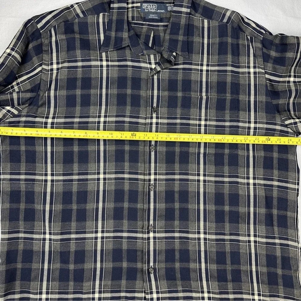 Vintage Polo Ralph Lauren Shirt‎ Men XL Blue Plaid Wool Pratt Button Up Heritage